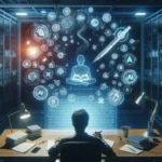 "Imagem ilustrativa de ferramentas de IA para escritores, destacando inovações tecnológicas em criação de conteúdo, com ícones de aplicativos e gráficos de produtividade, representando a revolução na escrita em 2024."